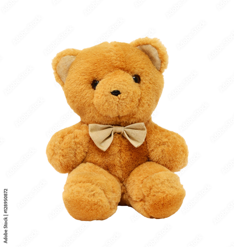 Obraz premium Bear with bow isolated on white background