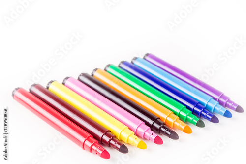 Rainbow colored pack of markers isolated on white background