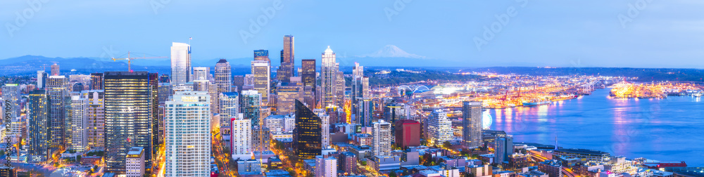 scenic view of down town of  seattle city at night,Seattle,Washington.
