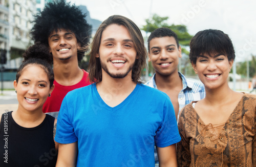 Sticker Group of happy urban young adult people in the city
