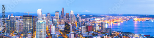 scenic view of down town of seattle city at night,Seattle,Washington.