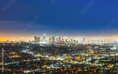 scenic view of Los Angeles skyscrapers at night,California,usa.