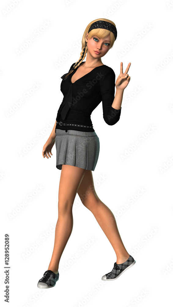 Fototapeta premium 3D Rendering Teenager Girl on White