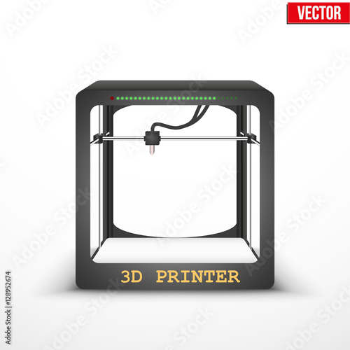 Electronic 3D printer to print three-dimensional models. Vector Illustration.