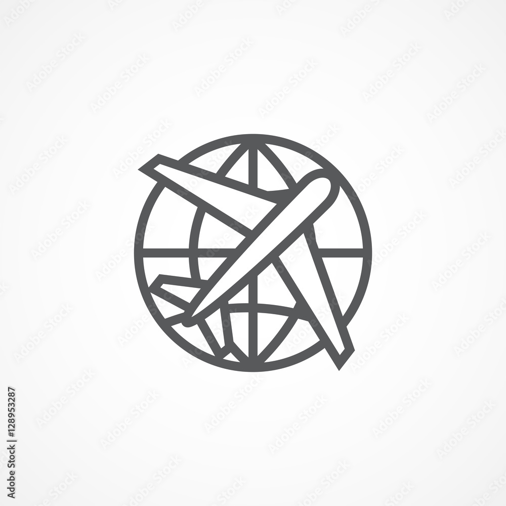 Globe and plane travel icon Globe and plane travel icon