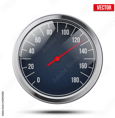 Classic round scale Speedometer. Vector Illustration isolated on white background.