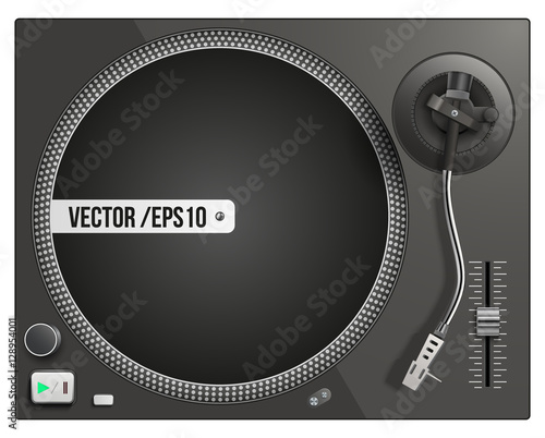 Vector illustration of modern black turntable. Vector isolated on white background