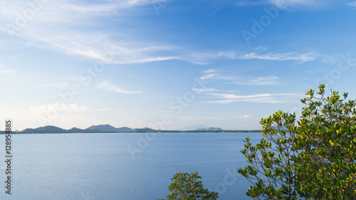 Landscape view with deep blue sky. Light from the left.