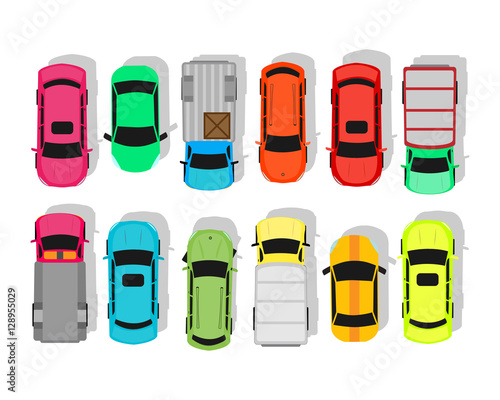 Wallpaper Mural Multicolor Cars Isolated on White. City Parking Torontodigital.ca