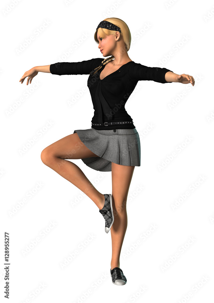 3D Rendering Teenager Girl on White 3D Rendering Teenager Girl on White