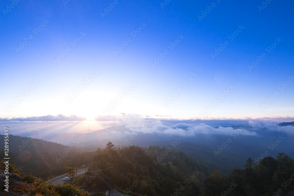 beautiful sunrise at doi inthanon national park
