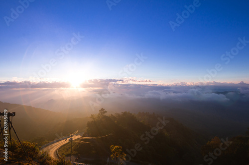 beautiful sunrise at doi inthanon national park 