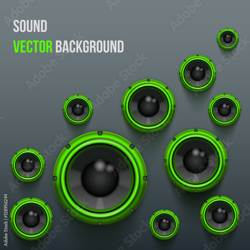 Background of Green Sound speakers Dynamics. Vector Illustration.