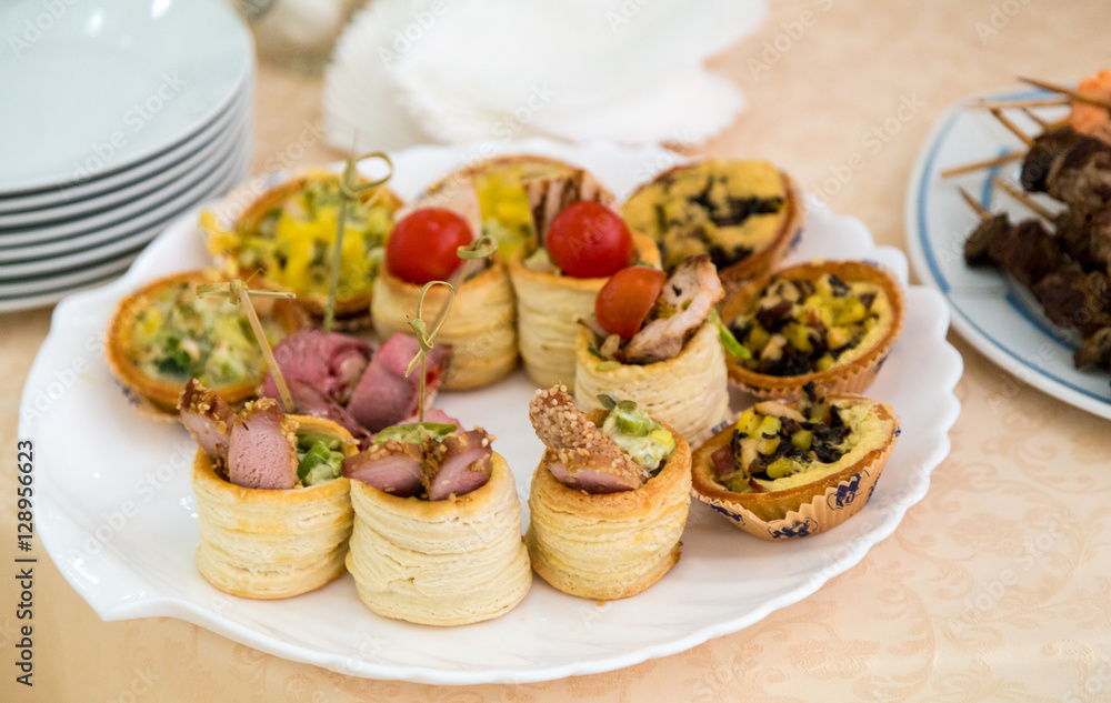 Delicious snacks at the reception. Buffet catering Delicious snacks at the reception. Buffet catering