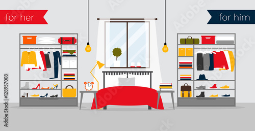 Vector illustration of the bedroom with wardrobes