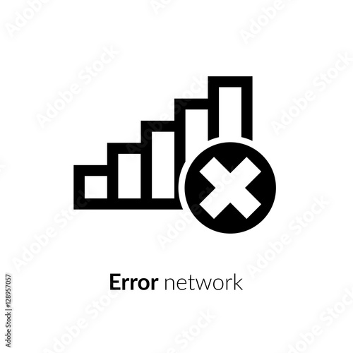 Wi-Fi error, wrong, incorrect, disconnect, bad antenna, not available, no signal stop symbol with network, connect, internet Wi-Fi, WLAN, black icon on white background for computer , mobile interface