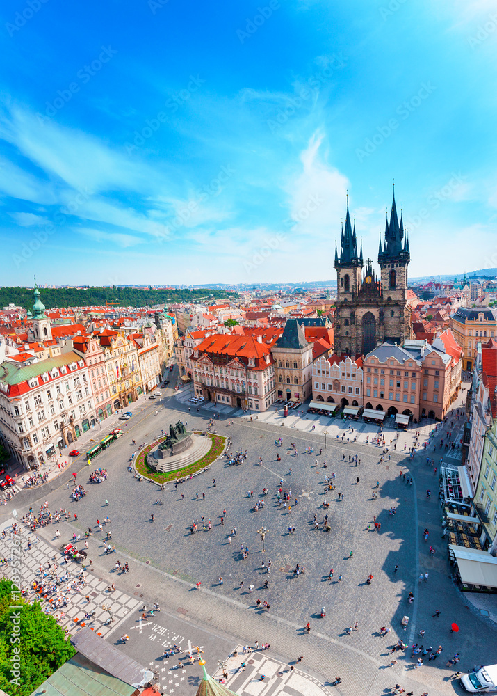 Fototapeta premium Kostel Panny Marie pred Tynem. Church of the Virgin Mary. Old Town Square in Prague with Tyn church from Clock Tower.