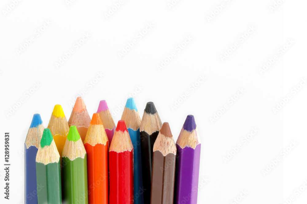 colour pencils with different color on white background colour pencils with different color on white background