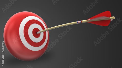3d illustration of arrow with target sphere over gray background