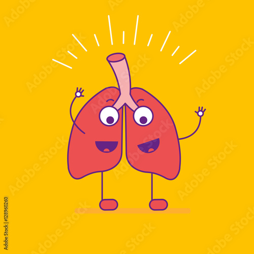 Happy smiling lungs logotype. Cheerful cartoon character logo in