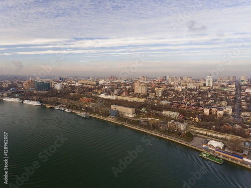Waterfront, ambarkment of right bank of river Don. Aerial view. © kolidzei