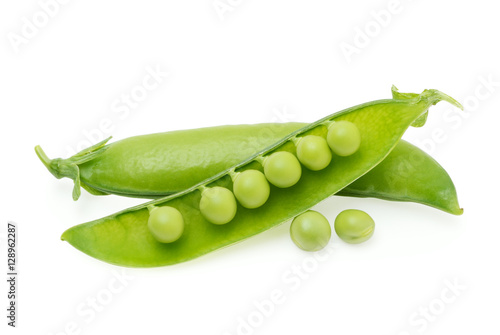 Pods of green peas isolated on the white background