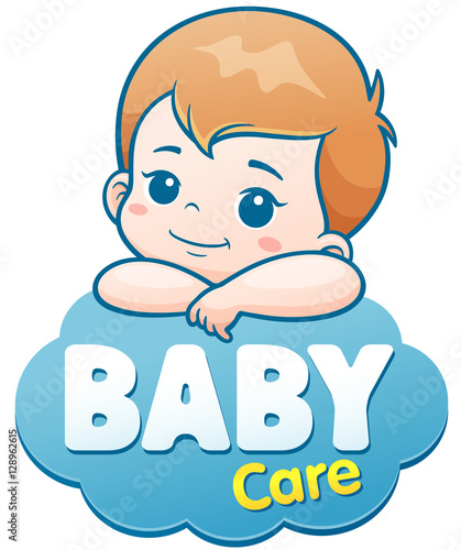 Vector Illustration of Cartoon Cute Baby. Baby care logo concept