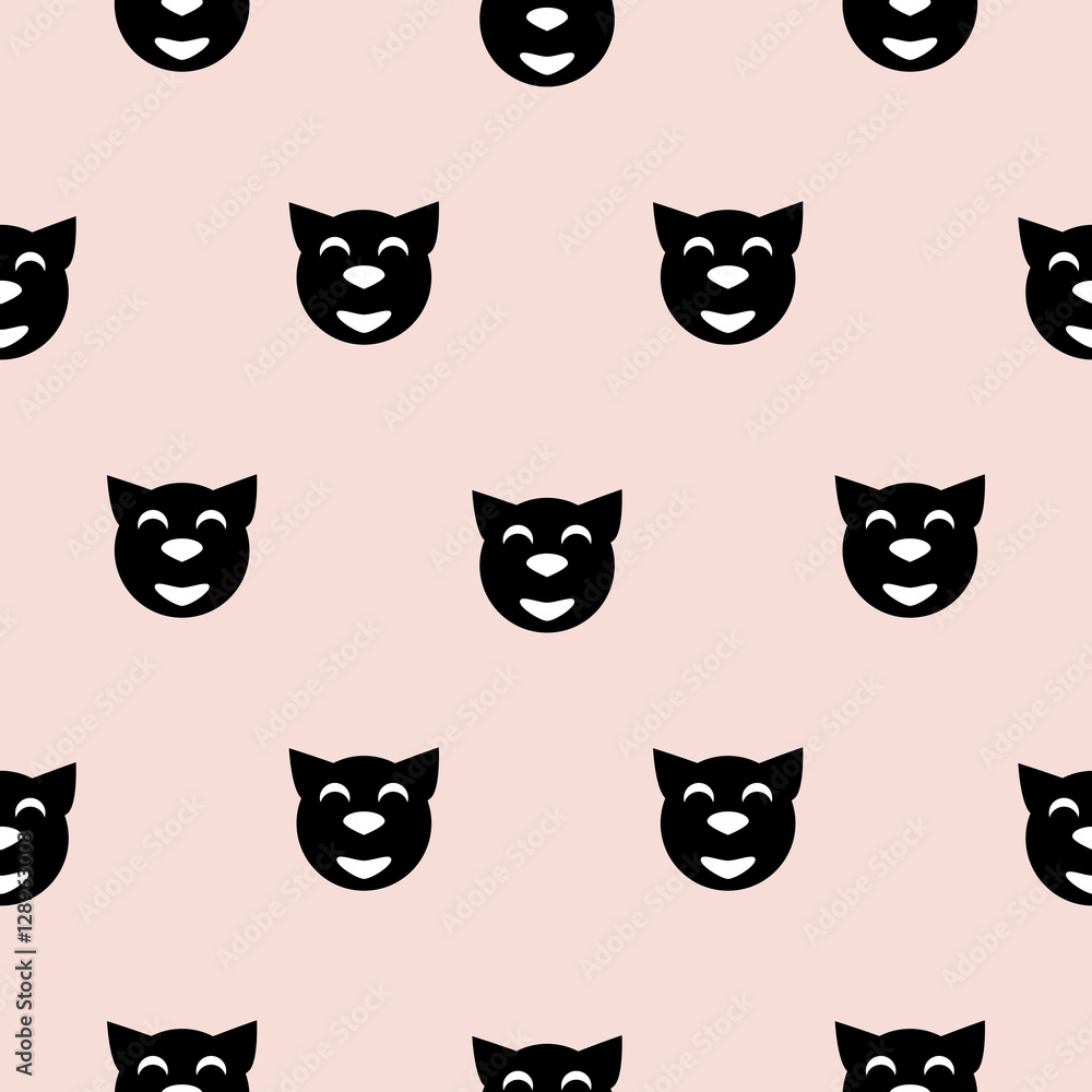 Black hipster cat kid scandinavian pattern. Baby animal vector seamless pattern for fabric print and apparel.