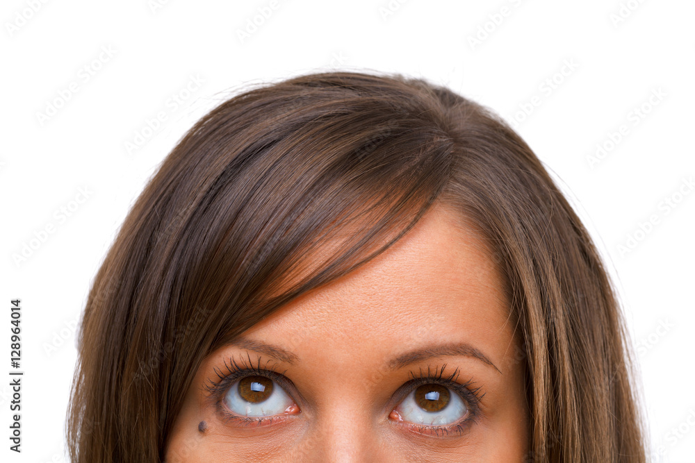 Young woman looking away isolated on white background, close up Young woman looking away isolated on white background, close up