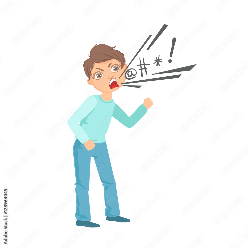 Boy Cursing Teenage Bully Demonstrating Mischievous Uncontrollable Delinquent Behavior Cartoon Illustration Boy Cursing Teenage Bully Demonstrating Mischievous Uncontrollable Delinquent Behavior Cartoon Illustration