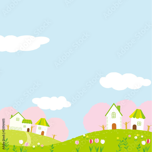 春の街並み　イラスト
