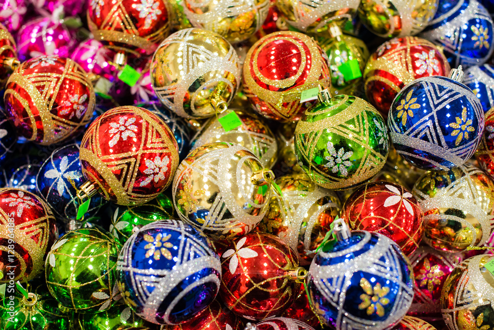 New Year's background, Christmas balls, lights, abstract, shallo New Year's background, Christmas balls, lights, abstract, shallo