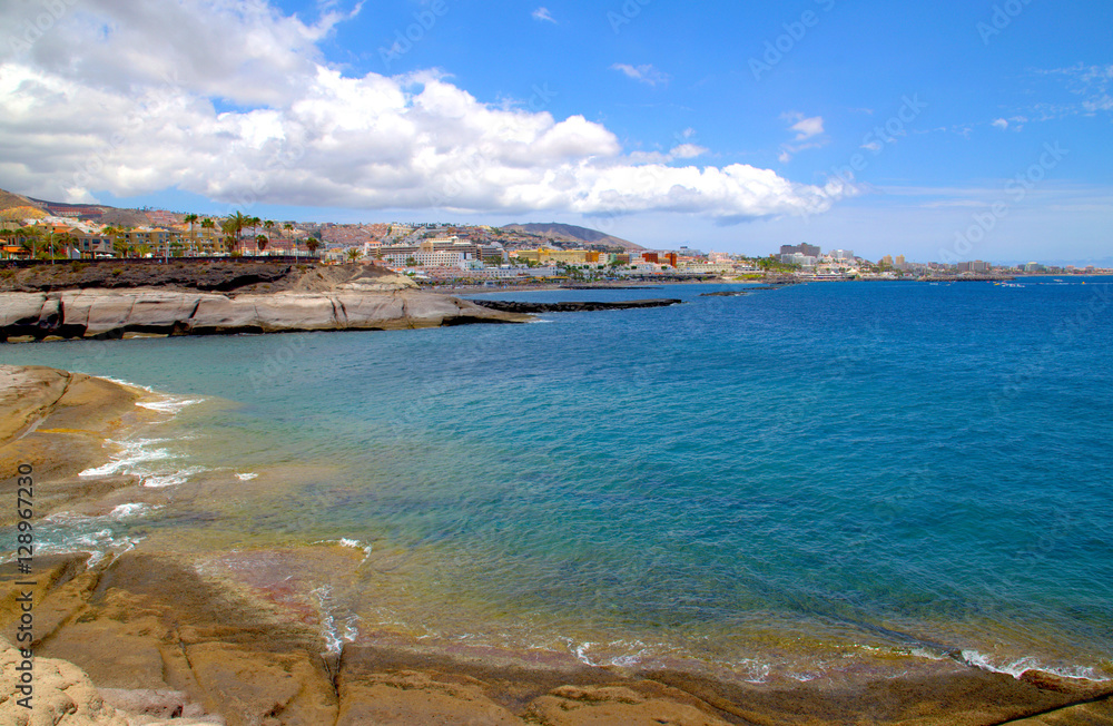 Beautiful coastal view of Costa Adeje,Tenerife,Canary Islands,Spain.Vacation or travel concept.