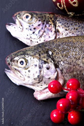 Christmas with fresh trout meal photo