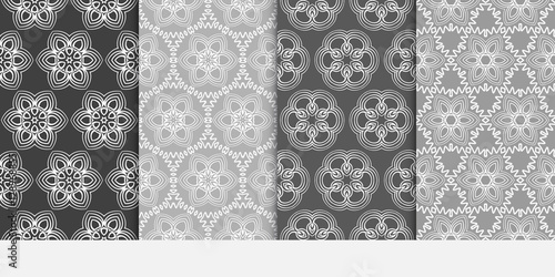 set of Luxury floral ornament. seamless pattern. grey color. vector illustration. for wallpaper, invitation