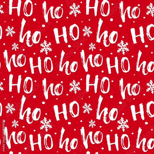 Hohoho pattern, Santa Claus laugh. Seamless texture for Christmas design. Vector red background with handwritten words ho