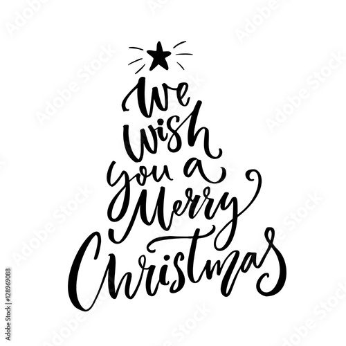 We wish you a Merry Christmas typography. Greeting card text. Brush vector for gift tags and overlays