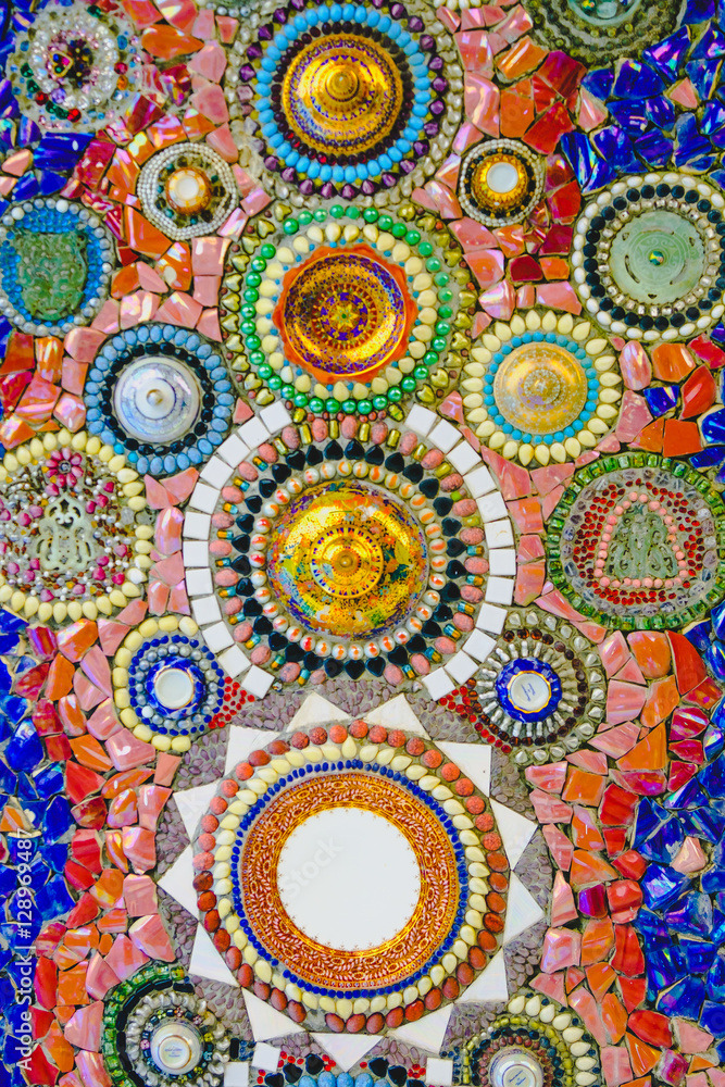 Colorful mosaic pattern background. Made from ceramic of Thai at Wat Phasornkaew in Thailand. Photo taken on: 29 November , 2016