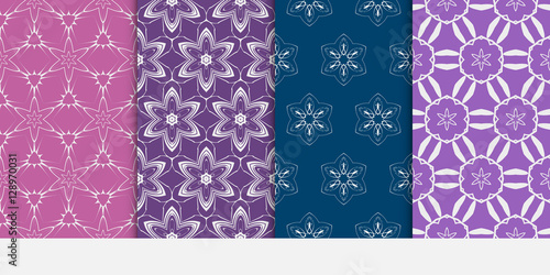 set of decorative floral pattern. purple color. Vector seamless. For design, invitation, wallpaper.