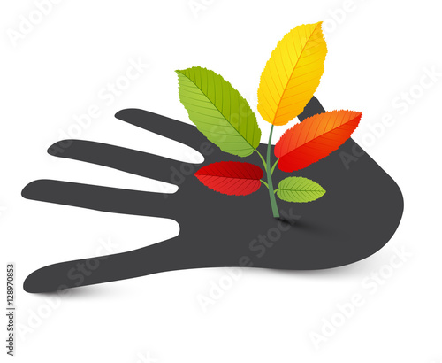 Plant on Human Hand. Vector Illustration.