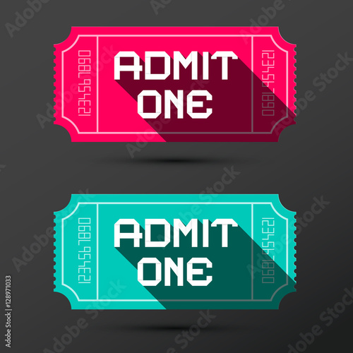 Admit One Ticket. Vector Retro Pink and Blue Tickets Set.