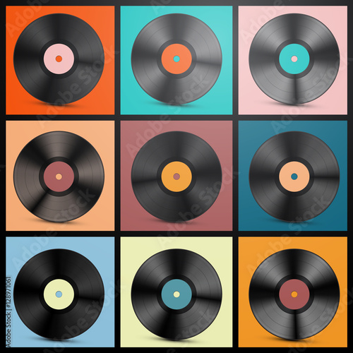 Vinyl Records. Retro LP Discs Set Vector Illustration.
