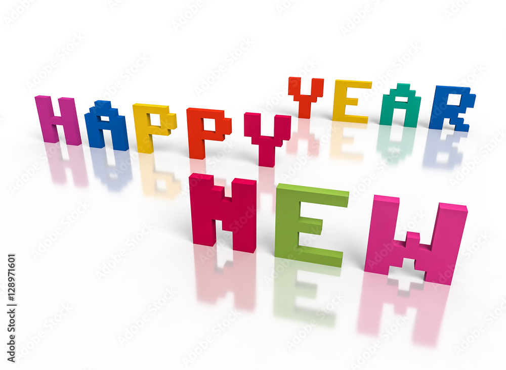 Happy New Year 3D Pixel Rendering Happy New Year 3D Pixel Rendering
