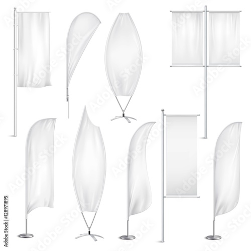 Blank White Flags Banners Realistic Set 
