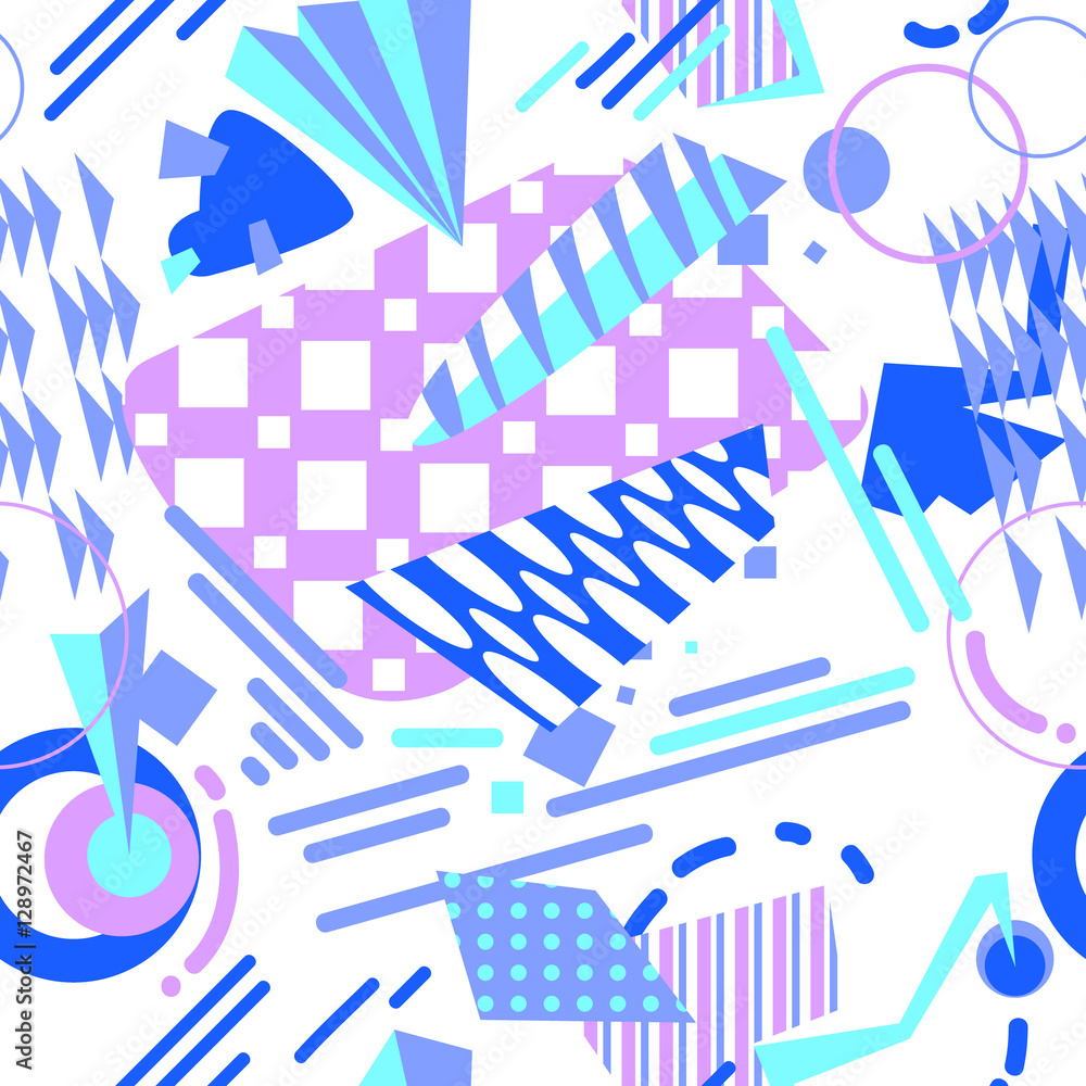 Abstract geometric seamless pattern in bright colors. Simply forms and silhouettes- strikes, square, triangle, circles. Abstract geometric seamless pattern in bright colors. Simply forms and silhouettes- strikes, square, triangle, circles.