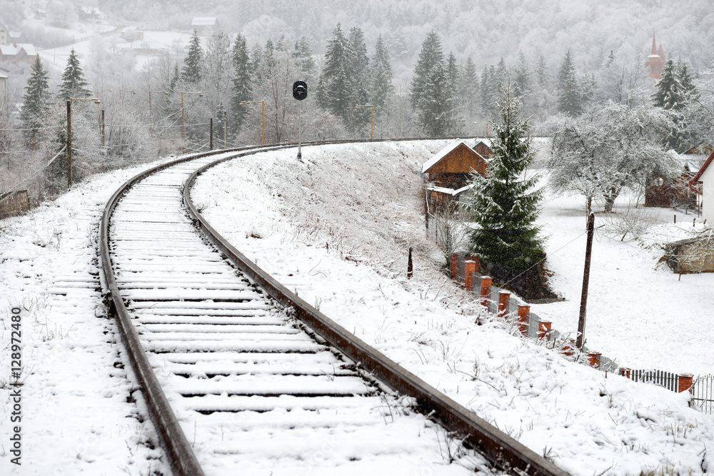 Obraz premium Railway in snow
