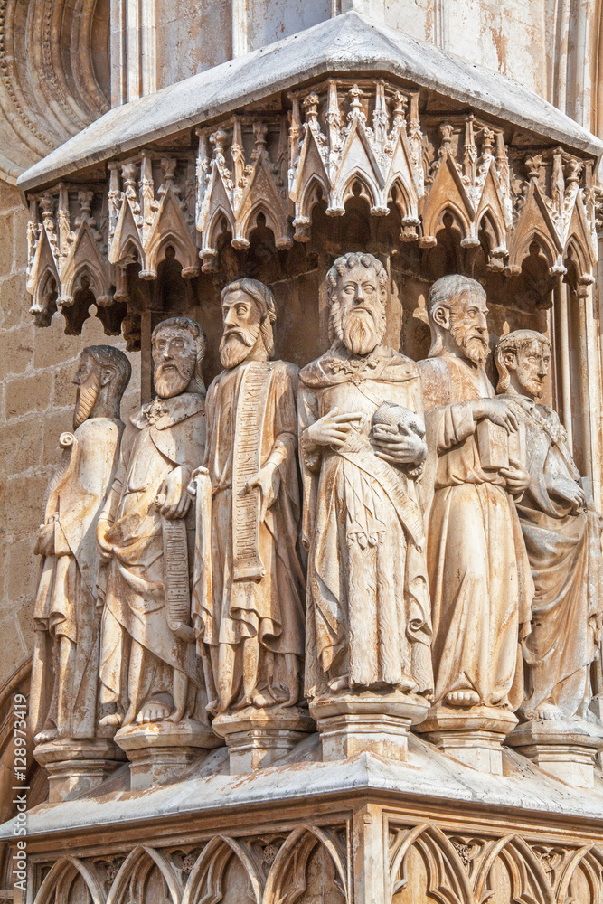 Sculpture du jugement dernier, cathédrale Sainte Thècle, Tarragone, Catalogne, Espagne