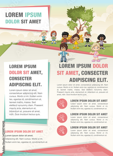 Template for advertising brochure with cute cartoon kids