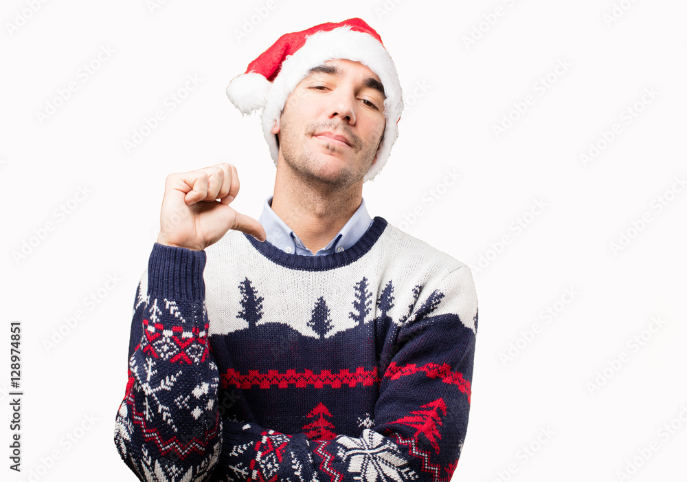 Haughty young man at Christmas Haughty young man at Christmas