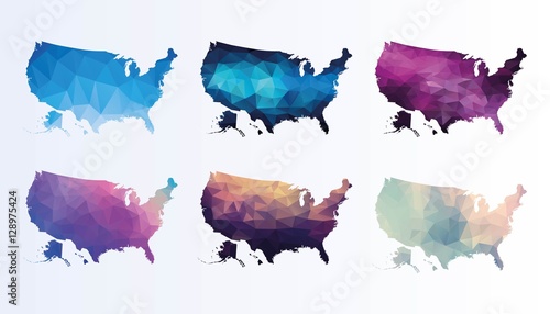 Canvas Print Polygonal Usa map set